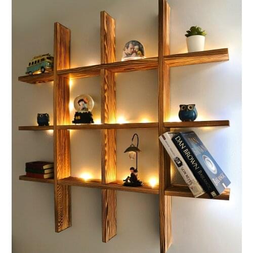 Wooden LED Lighted Decorative Multiple Wall Shelf Bookshelf mounted Easy Install Hanging Bookcase Shelves For Home Office Study