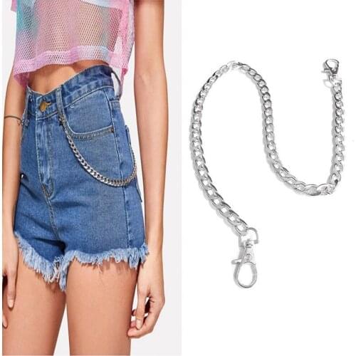 1pc New Double Hanging Buckle Women Simple Punk Pant Chain Silver and gold Waist chain For Street Hip Hop Metal Jeans Pant Chain