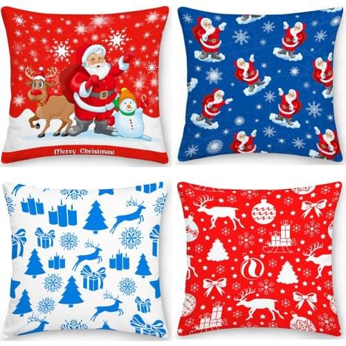 Double Sides Pillow Case Polyester Square Cushion Cover Throw Pillow Santa Claus Elk Pillows Christmas Decoration