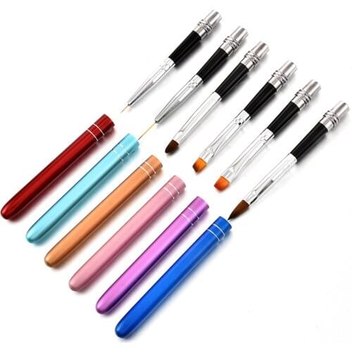 Nail Art Brush Pen Detachable Metal Flat Crystal Carving Polish Gel UV Painting Drawing Line Tips Tool Flower 3D Design Manicure