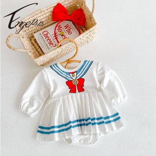 Engepapa Printing Newborn Baby Girl Cute Outfit Romper Long Sleeves Princess Dress Navy Style Sweet Romper Toddler Baby Costume