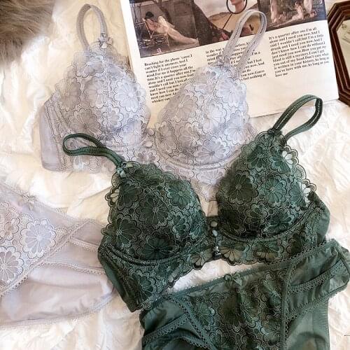 Wriufred Sexy Lace Thin Latex Bra Breathable Receiving Nipple Lingerie Gathering Small Breast No Steel Ring Underwear Set