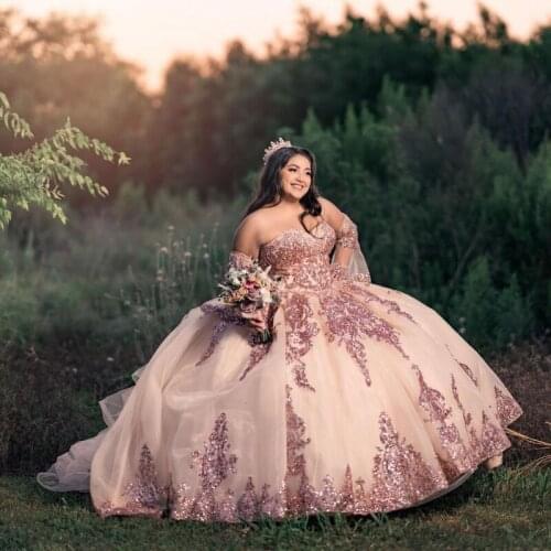 Mexican Sweet 15 Plus Size Quinceanera Dresses with Detachable Long Sleeves Organza Ball Gown Prom Dress vestidos de xv años