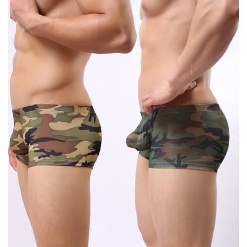Mens Camouflage Boxers shorts Gay Underwear Homme Sexy Big U Convex Pouch Designed trunk Underpants Cueca Camo Boxer Panties