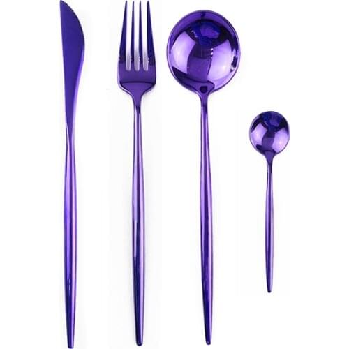 1Pcs Mirror Purple Tableware Set 304 Stainless Steel Silverware Set Service Bright Fork Knife Spoon Dinnerwar Set Cutlery Set