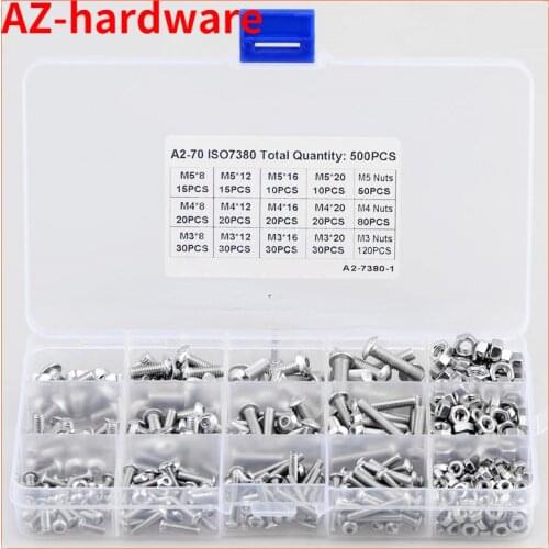 Hexagon Socket Round Head Screws set Stainless Steel Button Head Screw Mushroom Hex Socket Screw with M3 M4 M5Hex Nut 500 Pcs