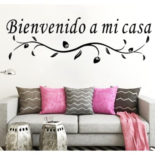 Bienvenido a mi casa Spanish Wall Sticker for home decoration living room Vinyl Mural door Flower vine door art Decals RU190