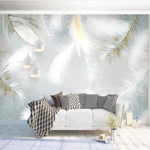 Custom mural wallpaper 3D modern simple hand-painted watercolor feathers Nordic small fresh background wall decoration painting