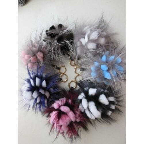 Real Best Rex Rabbit Fur and Fox Pineapple Flowers Bag Decorations/ Car decorations/ Key Chains/Multicolored
