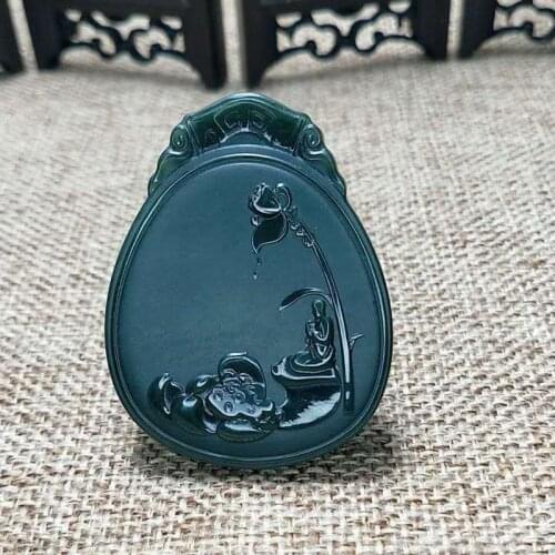 Natural Hetian Jade Dripping Lotus Pendant Necklace, Men and Women Can Wear