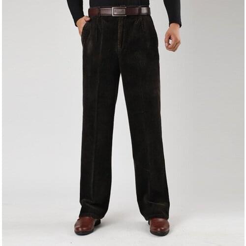 2021 New Winter Mens Cashmere Casual Pants Mens Cotton Corduroy Double Pleated High Waist Loose Thick Pants More Size 30-44 46