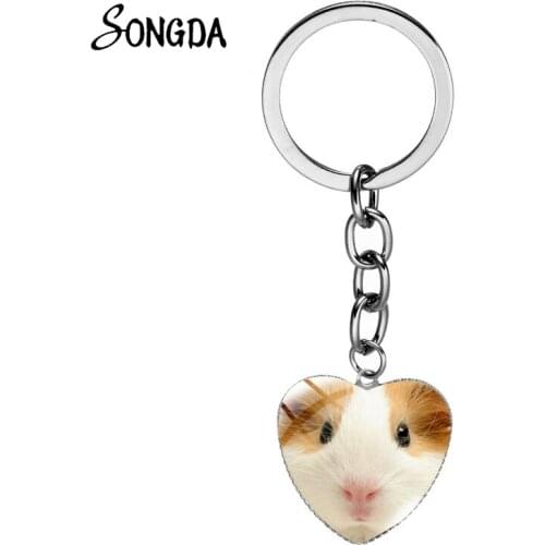 New Arrival Guinea Pig Heart Keychain Animal Cosplay Cartoon Printed Glass Cabochon Key Chain Ring Otaku Fashion Jewelry Gifts