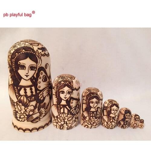 PB Playful bag Seven layer butterfly flower Russian dolls wooden DIY toy set birthday gift creative novelty souvenir HG102
