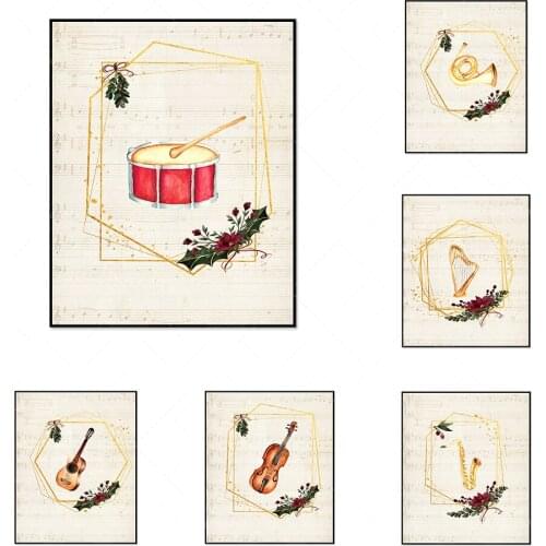 Printable Christmas instruments, music instrument posters, festive traditional Christmas decorations, wall art, simple artwork