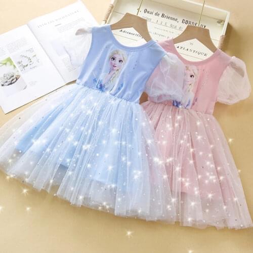 Baby Girls Dress Summer Cute Cartoon Frozen Elsa Baby Princess Birthday Party Mesh Dresses Costume Toddler Infant Kids Clothing