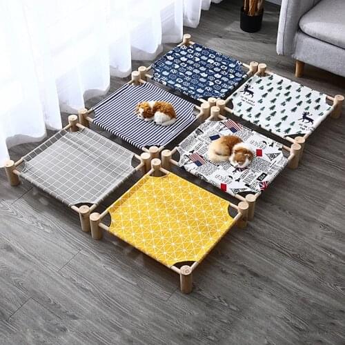 Elevated Cat Bed Cat Hammocks Bed Wood Canvas Cat Lounge Bed House for Small Rabbit Cats Dogs Durable Canvas Pet House Supplies