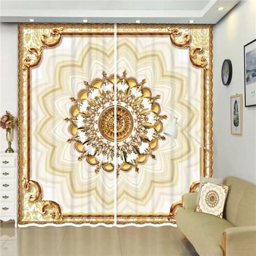Customize any size Luxury blackout curtains for bedroom living room windows Round Carved Mandala Home Decor 3D Curtains Drape