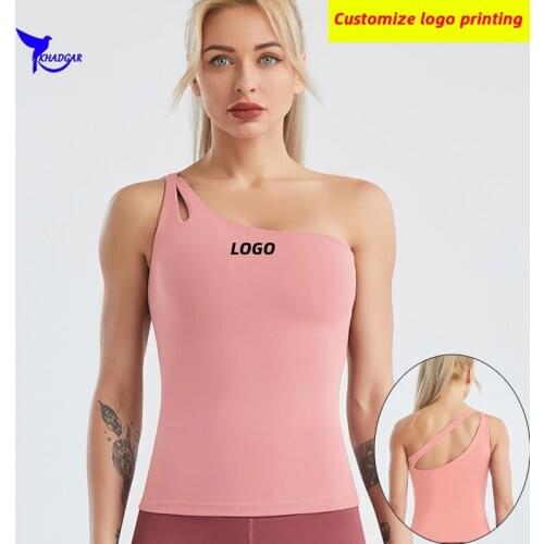 Sexy One Shoulder Elastic Yoga Vest Women Quick Dry Running Tank Top Gym Fitness Sleeveless T Shirt Sports Bra Clothing Custom