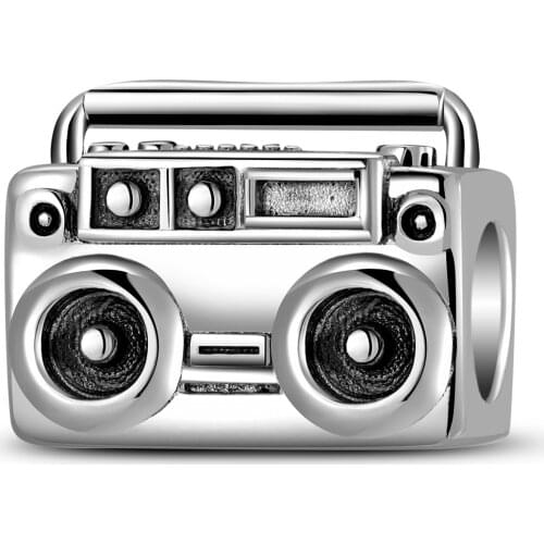 Rock Music Series Solid 925 Sterling Silver Charms Speaker Square Metal Bead Fit Original Pandora Bracelet DIY Punk Jewelry