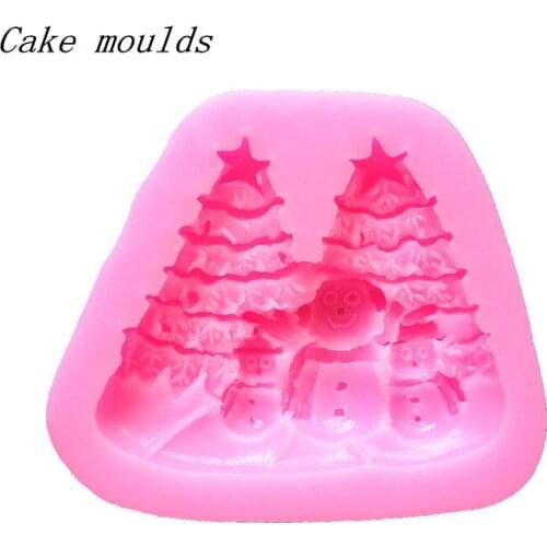 Wholesale Silicone mold K335 Mini Xmas tree snow man shape Decoration Clay mold Fondant cake mould