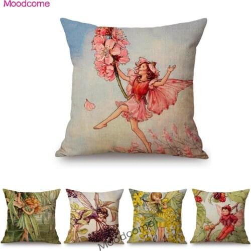 Lovely Cute Infant Baby Children Flower Fairies Floral Boy Girl Cartoon Home Decorative Pillow Case Cotton Linen Cushion Cover