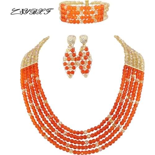 Champagne Orange Crystal Beads Necklace Sets African Beads Jewelry Sets Nigerian Wedding Bridal Indian Beads Jewelry Sets HD3219