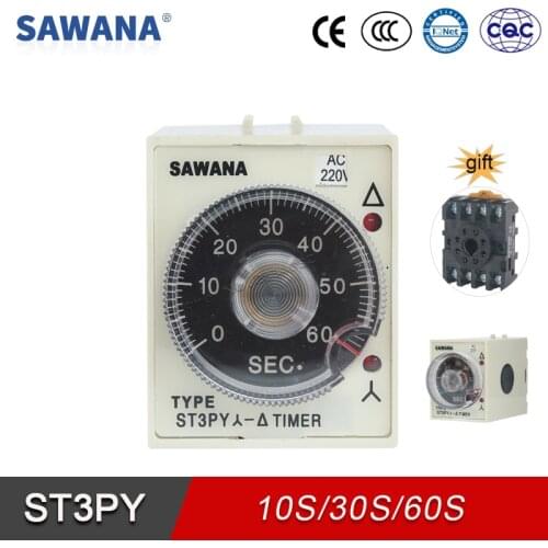 Time Relay Digital Timer ST3PY AC220V 110V 380V DC 24V delaying of star delta star Relay 8 pin Base 10S 30S 60S Timming Relays