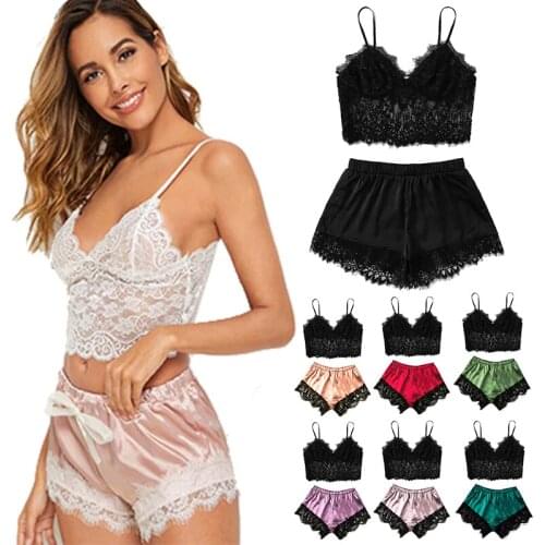 Womens Pajama Sets Silk Suspenders Sleepwear Sexy Two-piece Underwear Nightdress Home Clothes In Summer Comfortable Breathable