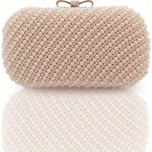 The 100%Hand made Luxury Pearl Clutch bags Women Purse Diamond Chain white Evening Bags for Party Wedding black Bolsa Feminina