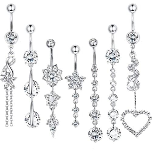 1pc New Zircon Fashion Surgical Stainless Steel Navel Piercing Flower Pendant Belly Button Rings Belly Piercing Body Jewely