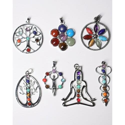 1PC Natural Quartz Seven Chakras Pendant Tree Of Life Crystal Reiki Health Amulet Necklace Fashion Mineral Jewelry Women