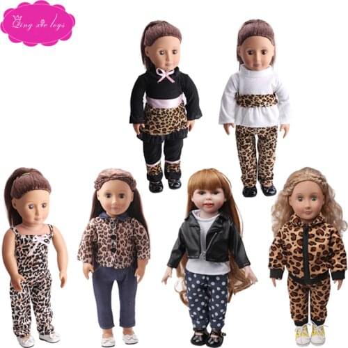 18 inch Girls doll clothes Stylish leopard print suit American new born dress Baby toys fit 43 cm baby dolls c97-ts84