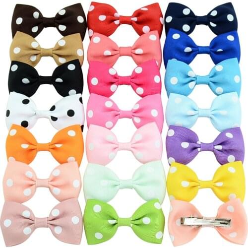 20Pcs Pet Grooming Accessories Dot Style Mix Color Ribbon Dog Cat Hair Bows Alloy Clips Cute Dog Headwear Handmade Dog Hairpins