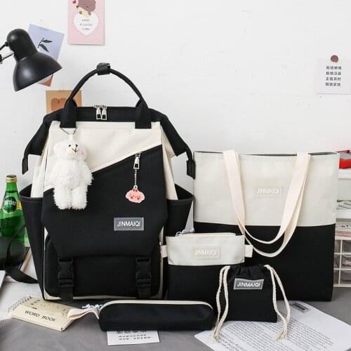 2021 5Pcs/Set Canvas Designer Laptop Backpacks Women School Bags for Teenage Girls Book Bags Travel Backpack Students Rucksack