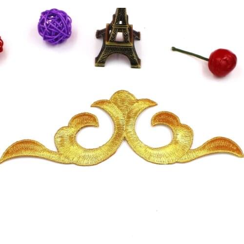 YACKALASI 5 Pcs/Lot Iron on Appliqued Gold Metallic Patches Embroidered Lace Flower 18.8*7cm