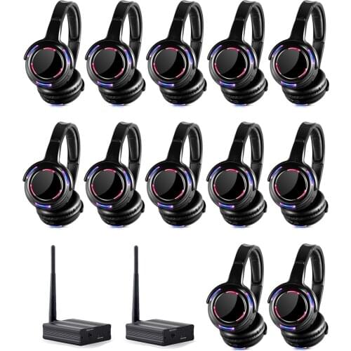 500m distance Professional Silent Disco LED Headphones (12pcs Headphones With 2 Transmitters) -- RF headphones For Family DJ