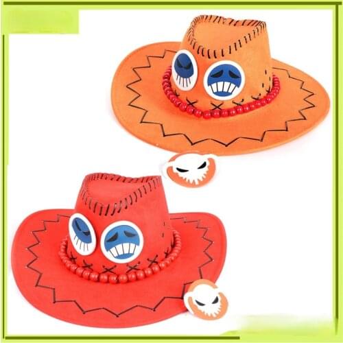 Anime One Piece Straw Hat Group Ace Hat Western Cowboy Hat Mens and Womens Sunvisor Hat Outdoor Performance Tourism Fur