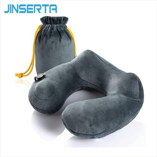 JINSERTA Automatic Inflatable Pillow U Shape 3D Hump Portable Velvet Neck Travel Nursing Pillows Car Flight Cushion Headrest