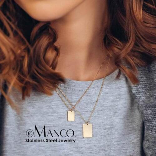 E-Manco Pendant Chain Necklace Multilayer Stainless Steel Square Gold Pendant Necklace For Women New Trend Female Jewelry Chok