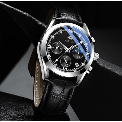 Classic Design Watch Mens Belt Non-mechanical Quartz Watch Fashion Waterproof Luminous Wristwatch With Moon Phase