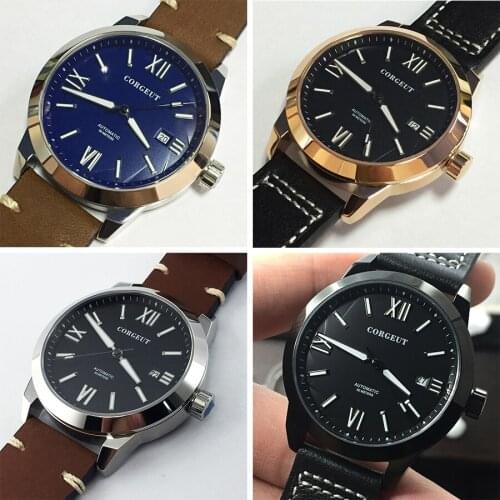 Corgeut 2020 New 41mm Luminous top Mens watches Rose Gold steel case black dial date automatic movement Business men watch