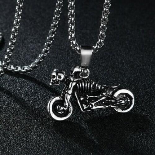 Mens Vintage Gothic Ghost Rider Pendants Stainless Steel Chain Motorcycle Motor Bike Pendant Necklace For Men