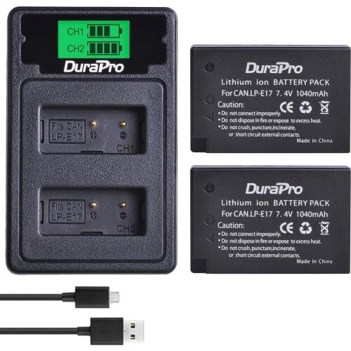 DuraPro 2 x 1040mAh LP-E17 LP E17 Camera Battery + LCD USB Dual Charger for canon EOS Rebel T6i 750D T6s 760D M3 8000D Kiss X8i