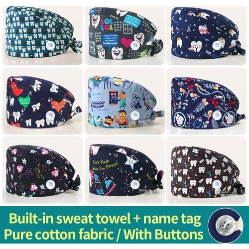 Tooth Print Breathable Skull medical Hat Pet clinic scrubs cap cotton Anesthetist work hat women Health service nursing work hat