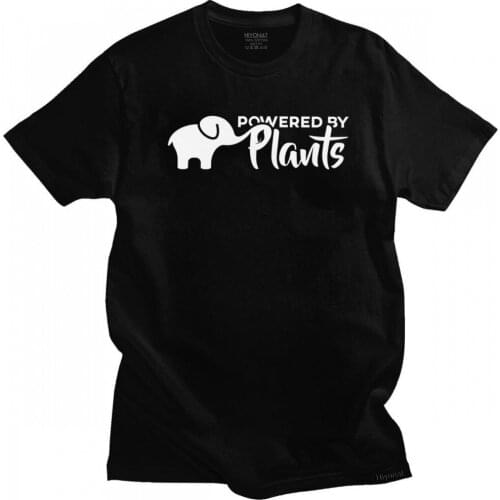 Vegan Elephant T Shirt Homme Pure Cotton Powered By Plants Tee Tops Round Neck Short-Sleeve Summer T-shirt Merch Clothing