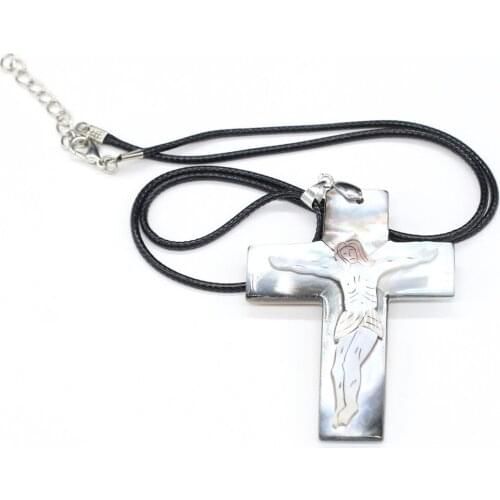 Natural Cross Shape Shell Pendant Necklace Mother of Pearl Shell Pendant Necklace for Jewelry Exquisite Gift Length 55+5cm