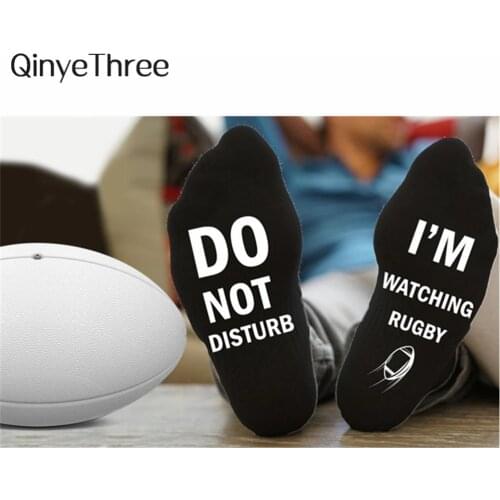 New funny men happy letter mid tube socks "DO NOT DISTURB,I AM WATCHING RUGBY" "NE PAS DERANGER, JE REGARDE DU RUGBY" Dropship