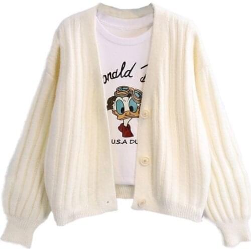 Solid Color Sweet Knitting Cardigan For Women 2021 New Autumn Winter Loose Sweaters Coats Female Korean Fashion Cardigan Jacket