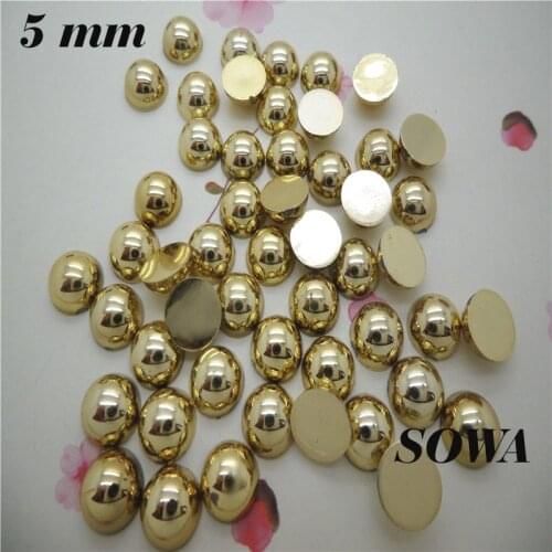 300Pcs/lot Size 5mm Gold/Silver Color Craft ABS Flatback Half Round Pearls Scrapbook Beads For DIY Jewelry Accessories
