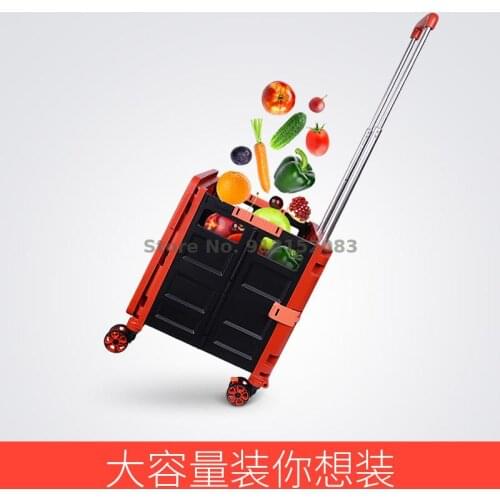 Portable Folding Shopping Cart Shopping Cart Small Cart Trolley Cart Universal Wheel Trolley Outdoor Small Trailer Pull Truck